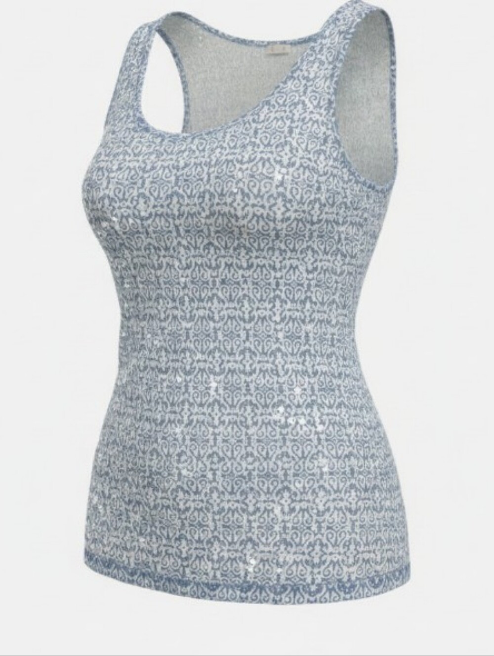 J. Crew Light Blue & White Sequin Scoop Neck Tank